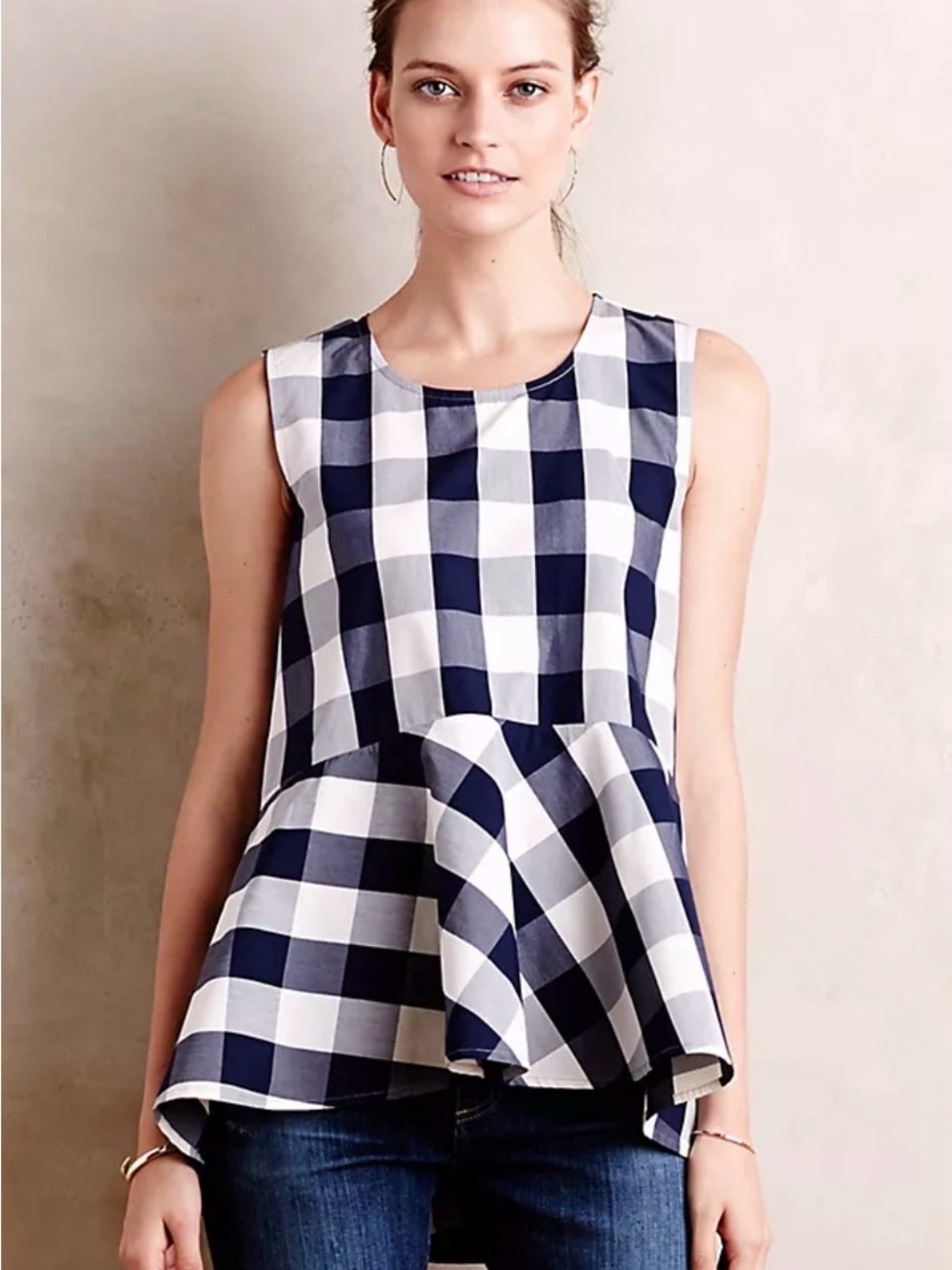HD in Paris Navy and White Gingham Peplum Tank